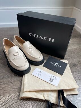 Like New COACH Cream “Leah” Chunky Lug Sole Loafers (Size 5.5)